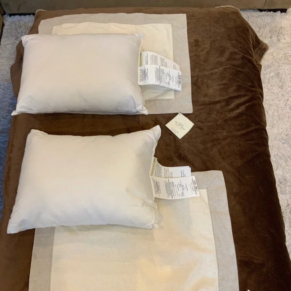 Pottery Barn Kids Tan Ivory x2 Linen Cotton Shams & Pillows NWT Costal Cottage